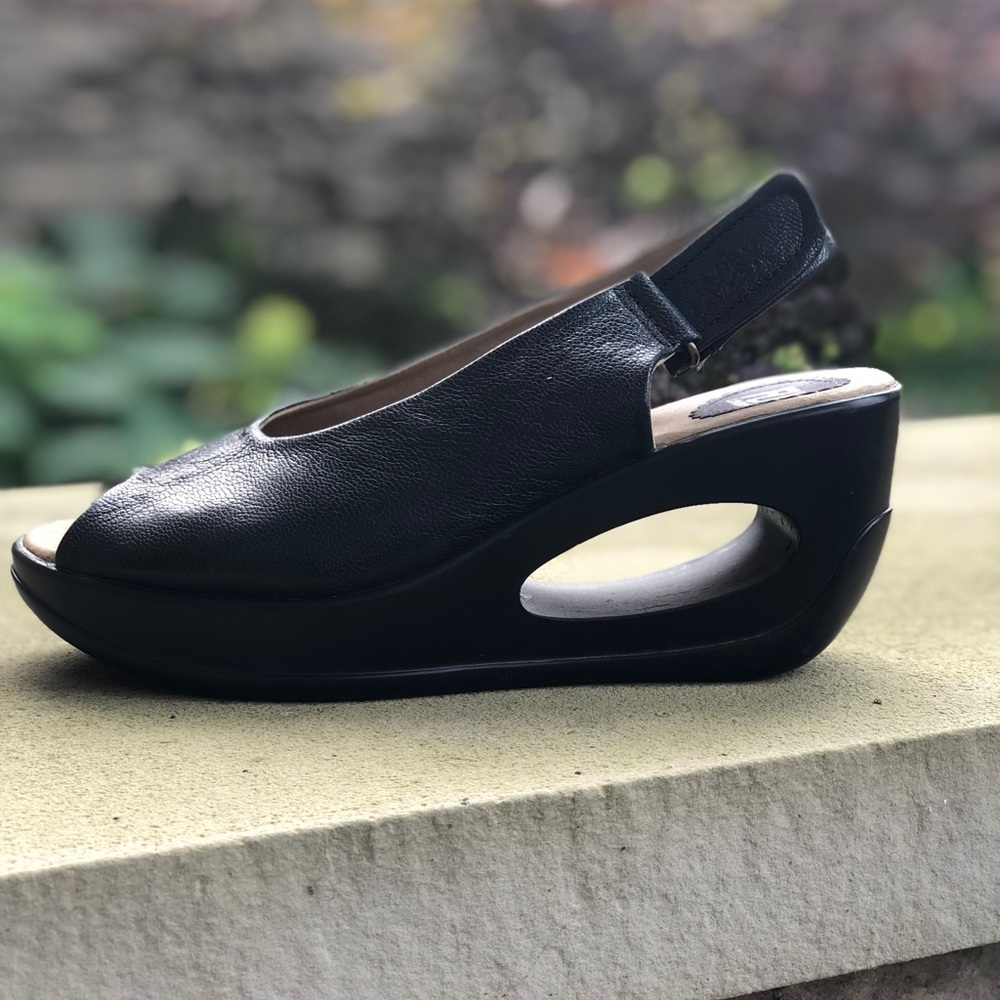 Black Leather Slingbacks